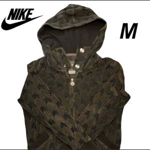 Nike army green velour zip up hoodie. Size Medium
